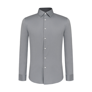 BONI/堡尼春夏新品商务灰绿色纤维衬衣混纺休闲长袖衬衫GN245081A