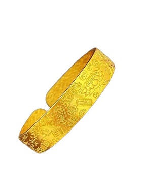 莲花吉言八宝手镯女款金店同款仿真沙金黄金色宽面福字开口手环