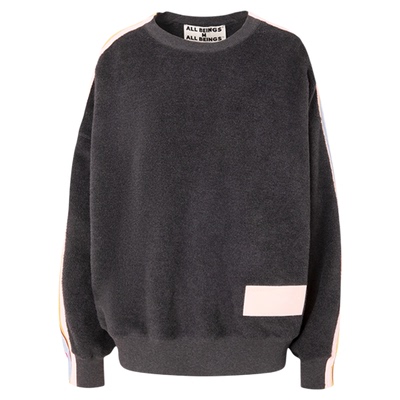 ALL BEINGS26SS春季新款彩条拼接工艺圆领软糯绒感打底外出卫衣女