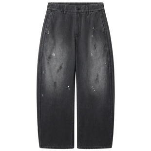 【复古潮牛】卡宾黑色直筒牛仔裤男装2026夏季新款做旧宽松休闲裤