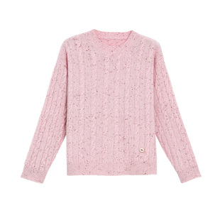 Livheartkids满天星绞花大童针织衫女2025新款纯羊毛女童毛衣秋冬