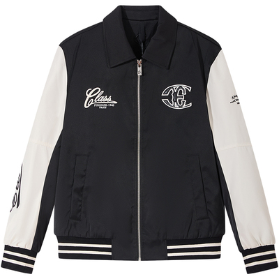 BM美式棒球服外套男款2025新款潮牌刺绣翻领男士夹克加厚秋冬上衣