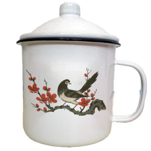 怀旧搪瓷杯老式红双喜带盖铁茶缸复古搪瓷缸子家用水杯大容量茶杯