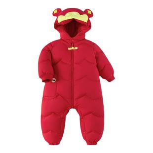 巴拉巴拉婴儿羽绒服连体衣宝宝拜年服男童爬服外出服2025新款冬装