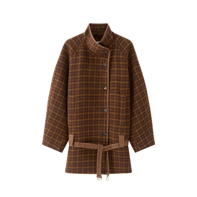 DID DAILY:Kira 复古羊毛格纹包边双面呢外套25秋冬新品