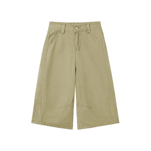 卡其色直筒牛仔七分裤女夏新款大码胖mm宽松显瘦梨形身材阔腿裤子