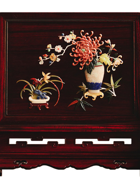 贡匠小叶紫檀插屏摆件