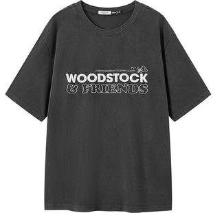 森马史努比系列短袖T恤男做旧复古情侣装纯棉秋季印花上衣中性款