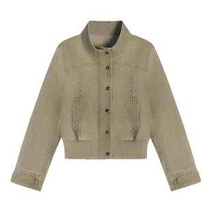 贰羊设计【嘉言】复古水洗做旧牛仔外套女1oo棉立领正肩夹克上衣