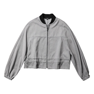 TANG TOWN自制 时装感与运动风可兼得立裁廓形抽绳腰棒球夹克外套