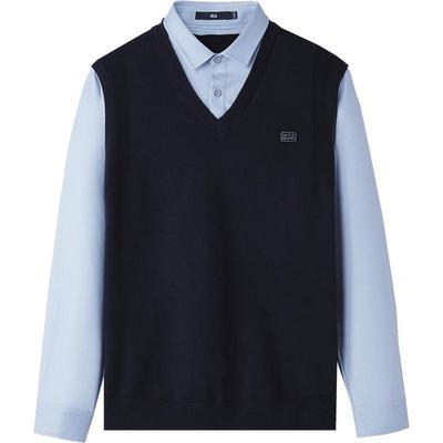 海澜之家时尚条纹V领双领针织衫