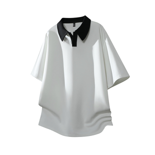 青年超大码夏季新款冰丝短袖POLO衫男宽松撞色翻领大码休闲上衣