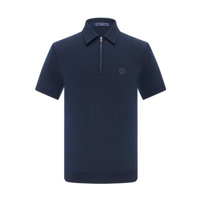 【100%羊毛】emz鄂尔多斯短袖羊毛衫春季商务休闲翻领t恤男士毛衣