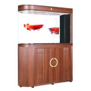 子弹头客厅大鱼缸免换水底过滤屏风带放置柜1米长的一米柜子一体