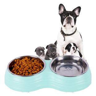 休普宠物双碗狗碗狗食盆狗水碗狗狗喝水食盆防打翻凹波纹可分离式