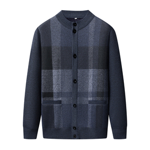 啄木鸟男士秋冬加绒外套老人保暖针织上衣爷爷中老年爸爸毛衣开衫