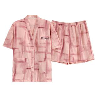 免穿文胸睡衣女夏季带胸垫短袖短裤纯棉甜美日系少女士夏天家居服