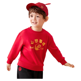 巴拉巴拉男童卫衣女童红色上衣儿童加绒打底衫秋冬款童装拜年衣服