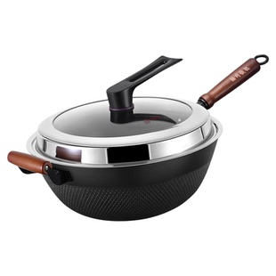 陆川铁锅加深家用炒菜锅平底老式铸铁生铁燃气电磁炉炒锅不粘大锅