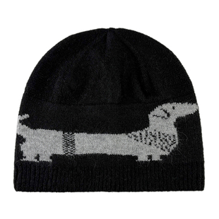 MUCUNXI 羊毛混纺腊肠狗提花针织帽男女秋冬保暖护耳包头帽冷帽潮