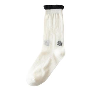 山茶花袜子女夏季中筒袜薄款白色泡泡口日系夏天配乐福鞋的袜子