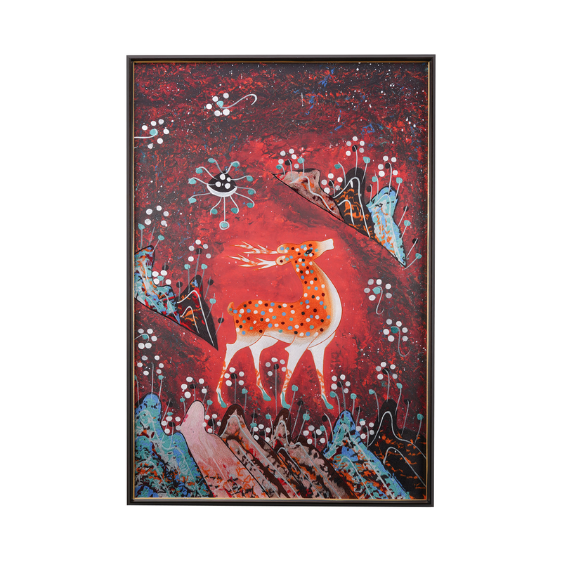 敦煌风九色鹿苏绣玄关装饰挂画祥瑞幸运入户走廊书房刺绣画实木框