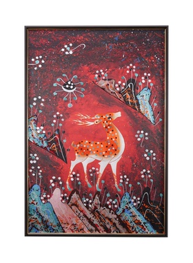 敦煌风九色鹿苏绣玄关装饰挂画祥瑞幸运入户走廊书房刺绣画实木框