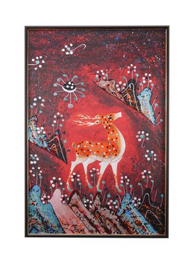 敦煌风九色鹿苏绣玄关装饰挂画祥瑞幸运入户走廊书房刺绣画实木框