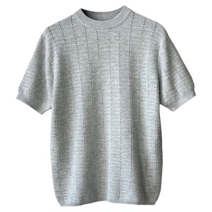 INKNOTS复古高级感老钱镂空羊毛针织短袖T恤男女慵懒高智圆领上衣