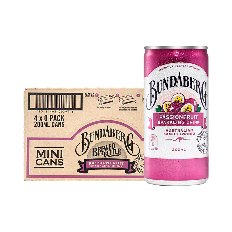 Bundaberg宾得宝进口含气葡萄柚饮料200ml*24罐整箱果味碳酸饮品