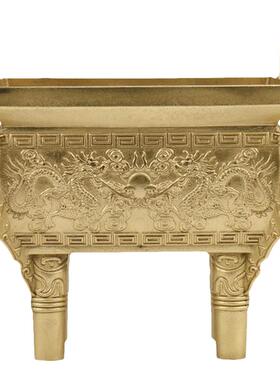 金色铜鼎摆件纯铜鼎炉鼎式香炉家用室内上香四方鼎长方形四脚盛鼎