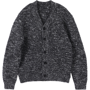 Extfine秋冬新款日系复古雪花点V领羊毛针织开衫男毛衣高级感