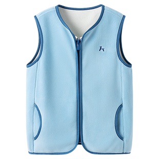 森马儿童马甲2024新款时尚撞色绣花毛绒外套冬季内搭男童女童上衣