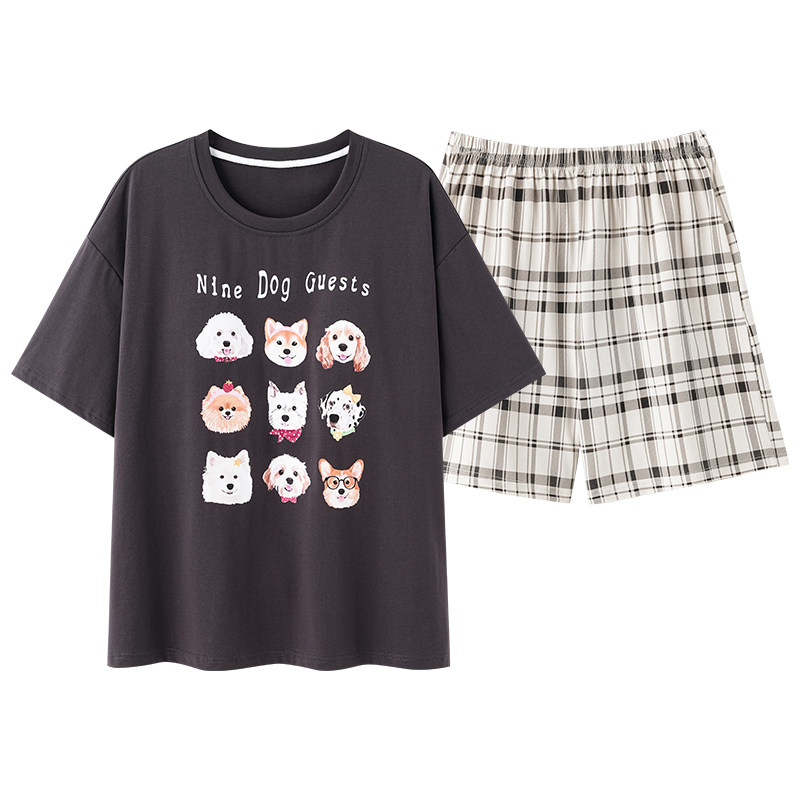 芬腾可安睡衣女款纯棉短袖短裤夏季新款带胸垫家居服套装可外穿