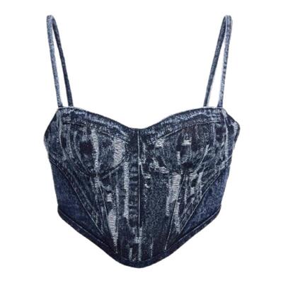 【明星同款】LC设计师系列手工磨毛迷彩牛仔胸衣2025新款