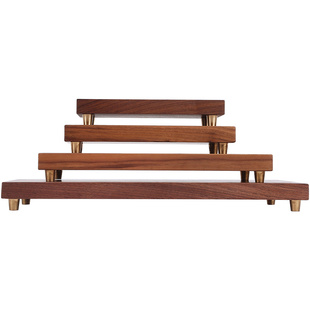 铜匠铁铺仿胡桃木实木底座新中式摆件长方形圆形实木质带铜底底座