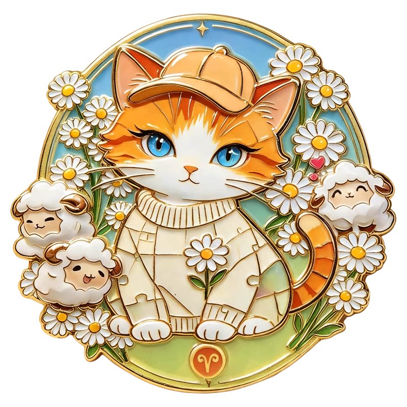 12星座猫咪金属浮雕原创胸针徽章