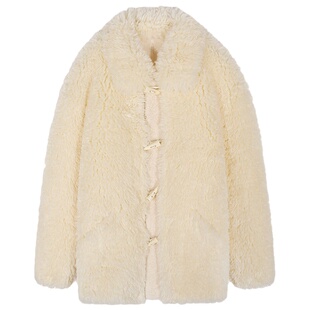 今屿花花 淡黄色皮毛一体外套女2025新款设计感毛毛外套环保皮草