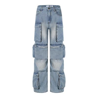 VWL阔腿牛仔裤女士多袋新款工装