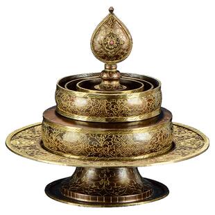 供曼扎摆件 尼泊尔手工全铜描金曼扎紫铜镀金雕花藏族曼茶罗修盘