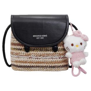 今年流行撞色小包包女2025新款秋季百搭斜挎包精致超火编织草编包