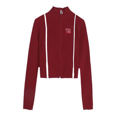 美式街头复古运动修身开襟针织衫