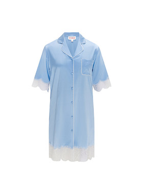 家居服桑蚕丝睡裙衬衫式蕾丝雅莹
