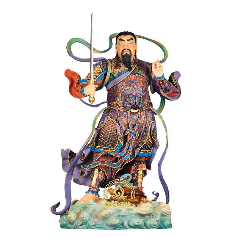 真武大帝神像铜极彩玄天上帝摆件
