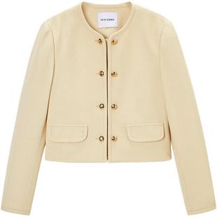 太平鸟 月光曲 肌理感鹅黄色小香风外套女秋装款简约双排扣#