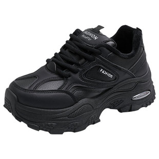 黑色老爹鞋女2025新款冬季加绒保暖二棉鞋厚底增高休闲百搭运动鞋