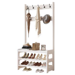 衣帽架鞋架组合实木落地式门口挂衣架换鞋凳一体木入户门送货上门