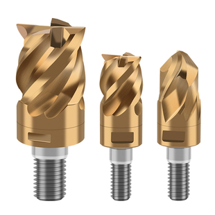 锁牙式4刃钨钢极超微粒立铣刀头 模块螺纹连接式铣刀可换头圆鼻刀