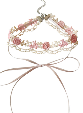 新品纯欲玫瑰蕾丝蝴蝶结锁骨链