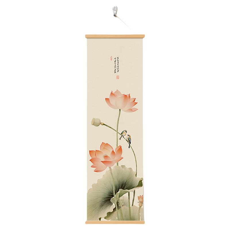 中式荷花入户门玄关装饰画卷轴画